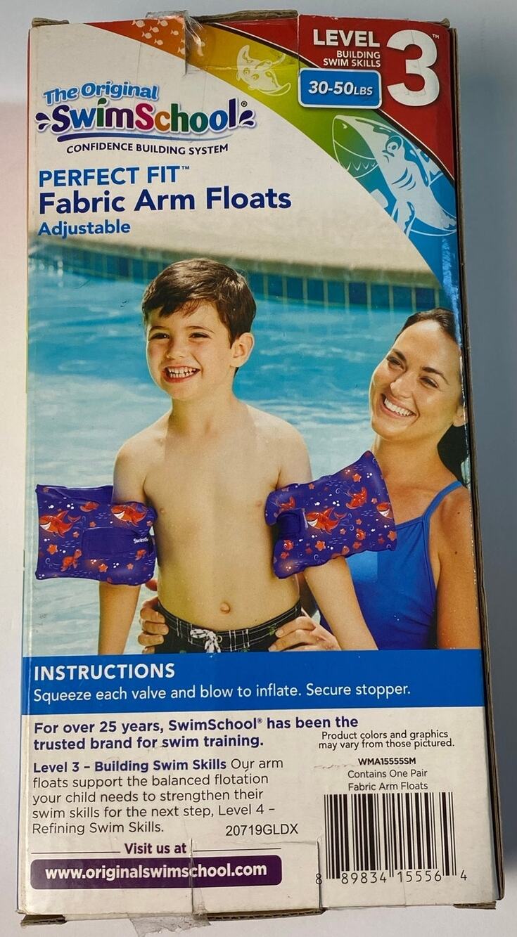 Swim Schools Blue and Orange Fabric Arm Floats 30-50 lbs. New in Box